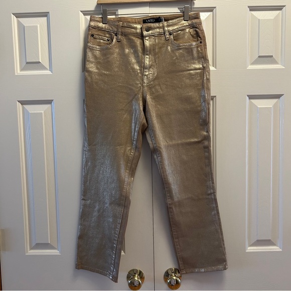 Lauren Ralph Lauren Gold Metallic Sparkle Jeans - Picture 2 of 8